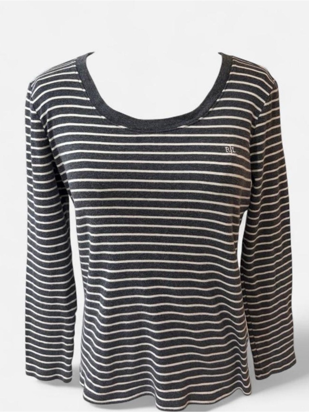 Ralph Lauren Striped Scoop Neck Women's Top in Charcoal & White
